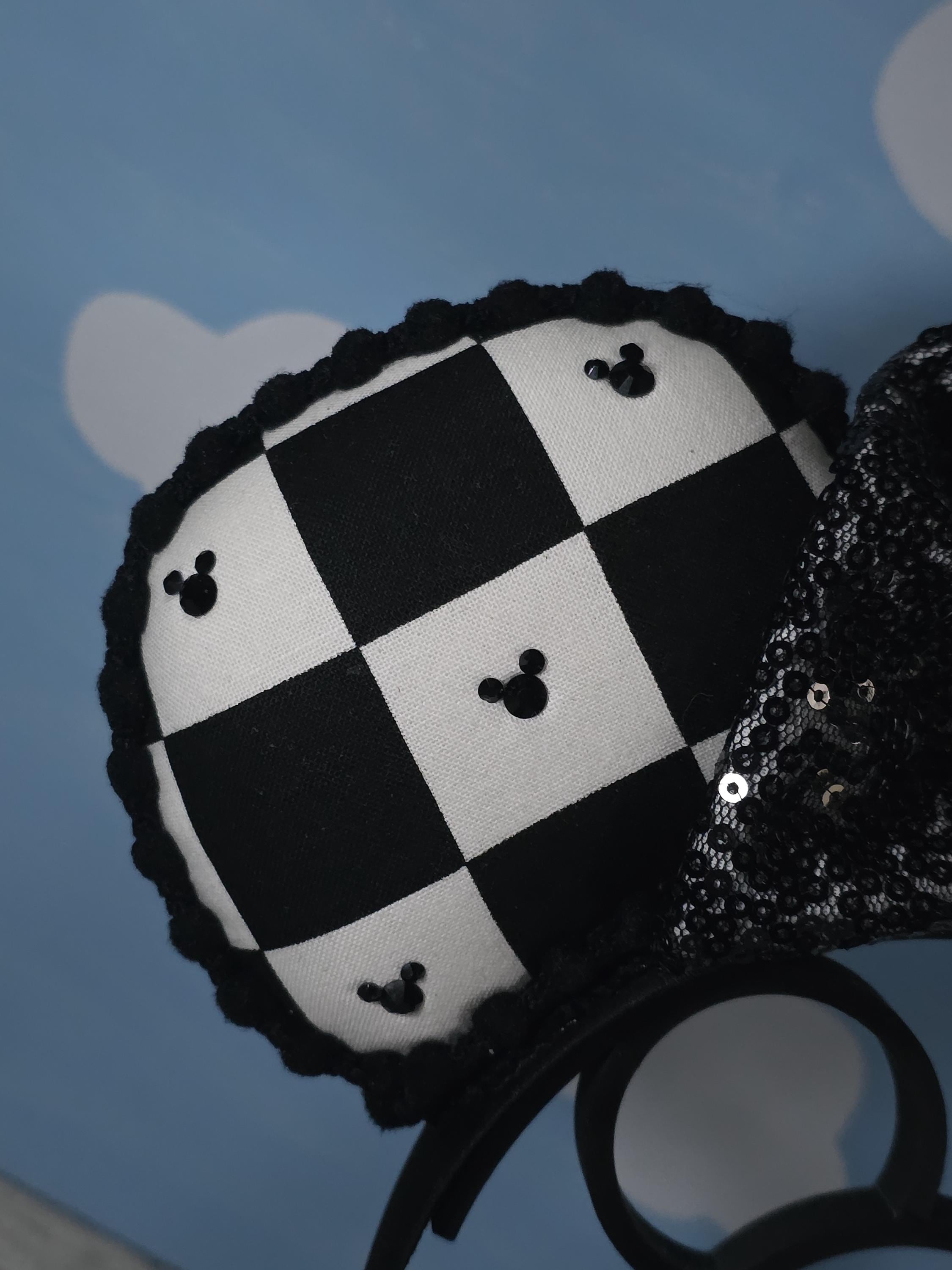 Black & White Checkered Mouse Ears