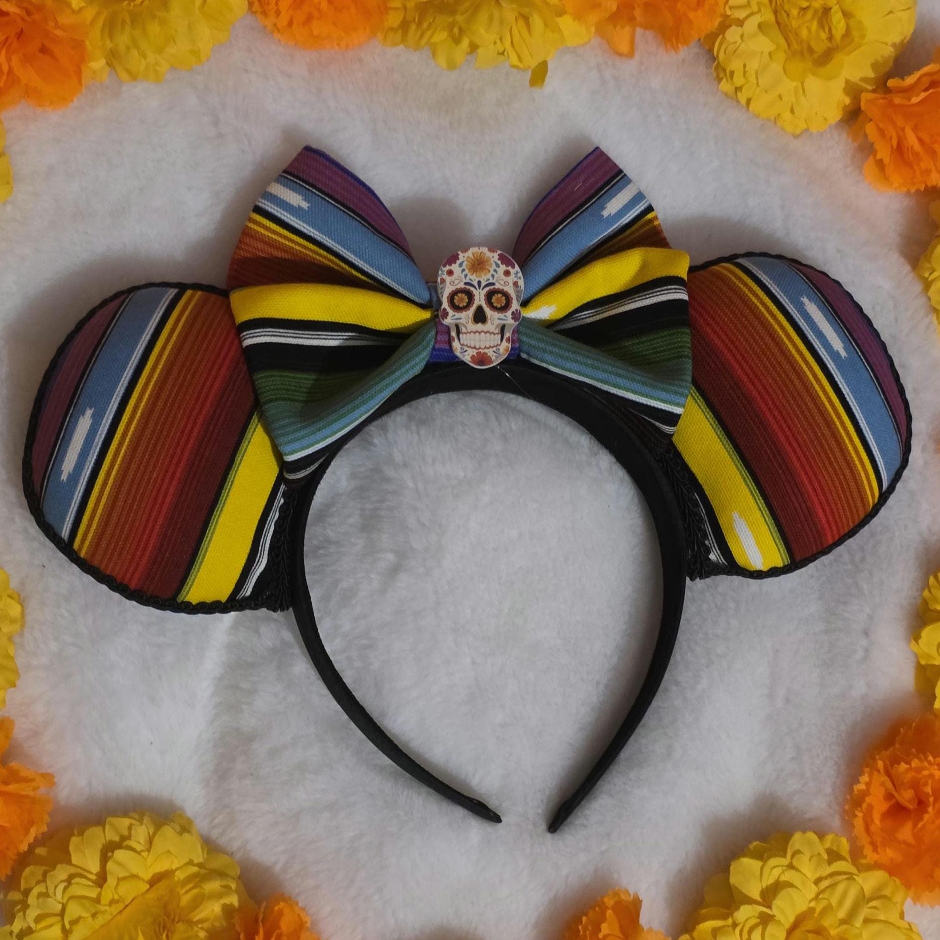 Serape Ears Headband with Sugar Skull, Handmade