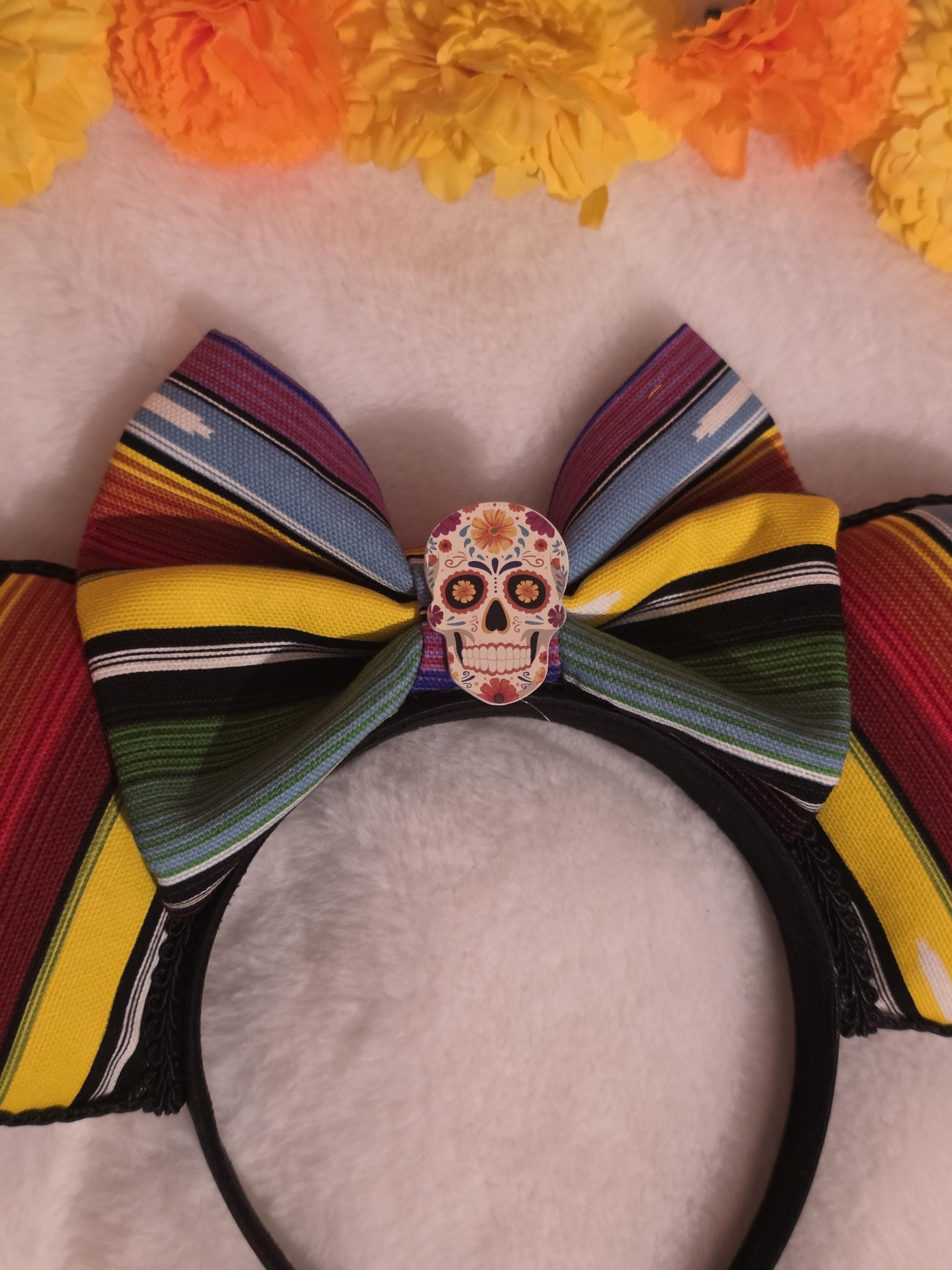 Serape Ears Headband with Sugar Skull, Handmade